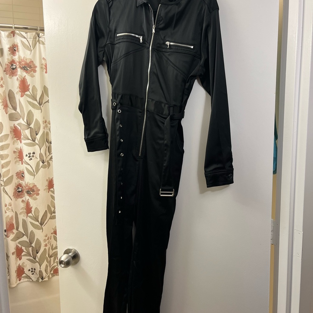 SOS by Danielle Bernstein Black Zippered Jumpsuit